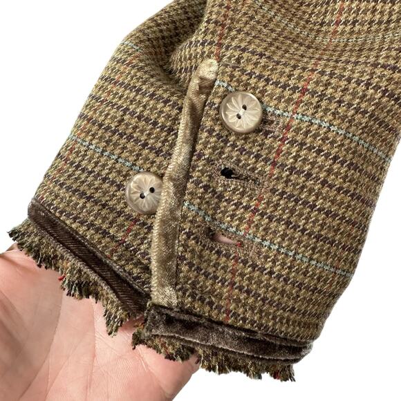 J. Jill Tweed Houndstooth Velvet Trim Brown Preppy Academia Blazer Jacket Sz 10 - Picture 5 of 16